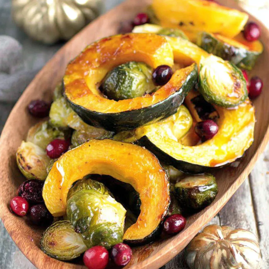 Honey Balsamic Roasted Acorn Squash and Brussels Sprouts