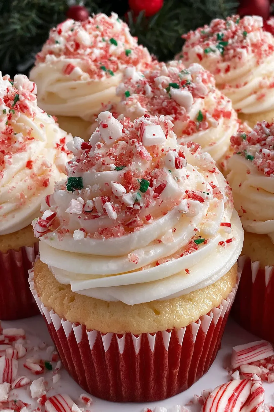Close-up of a cupcake with peppermint sugar