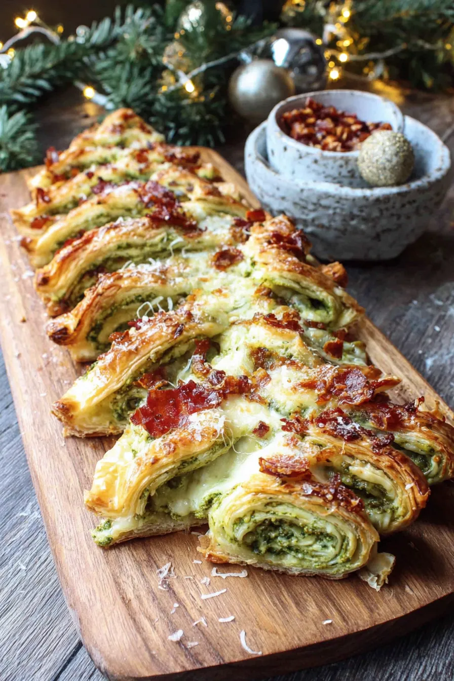 Pesto Puff Pastry Christmas Trees on baking tray