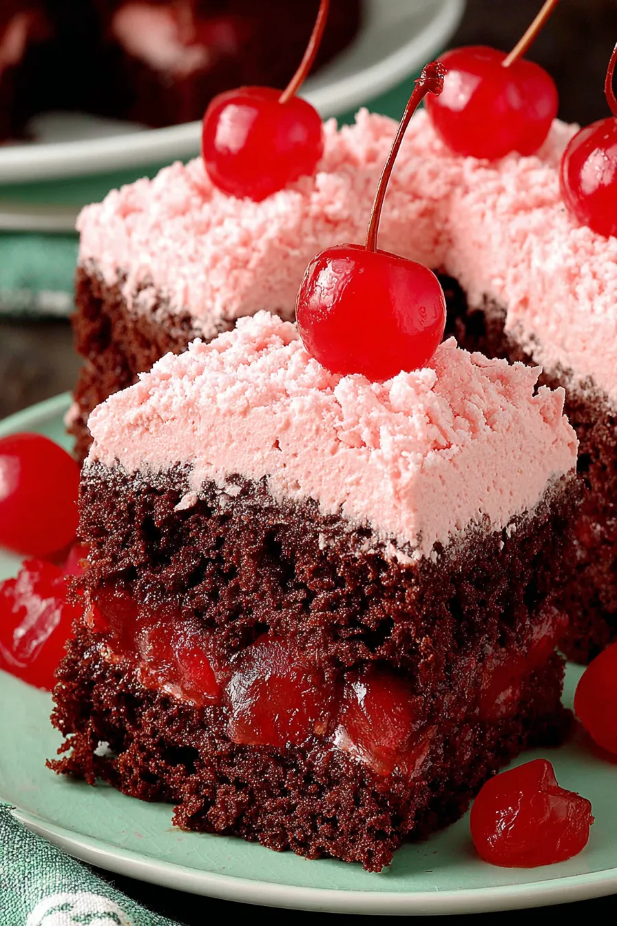 Close up of cherry frosting on cake