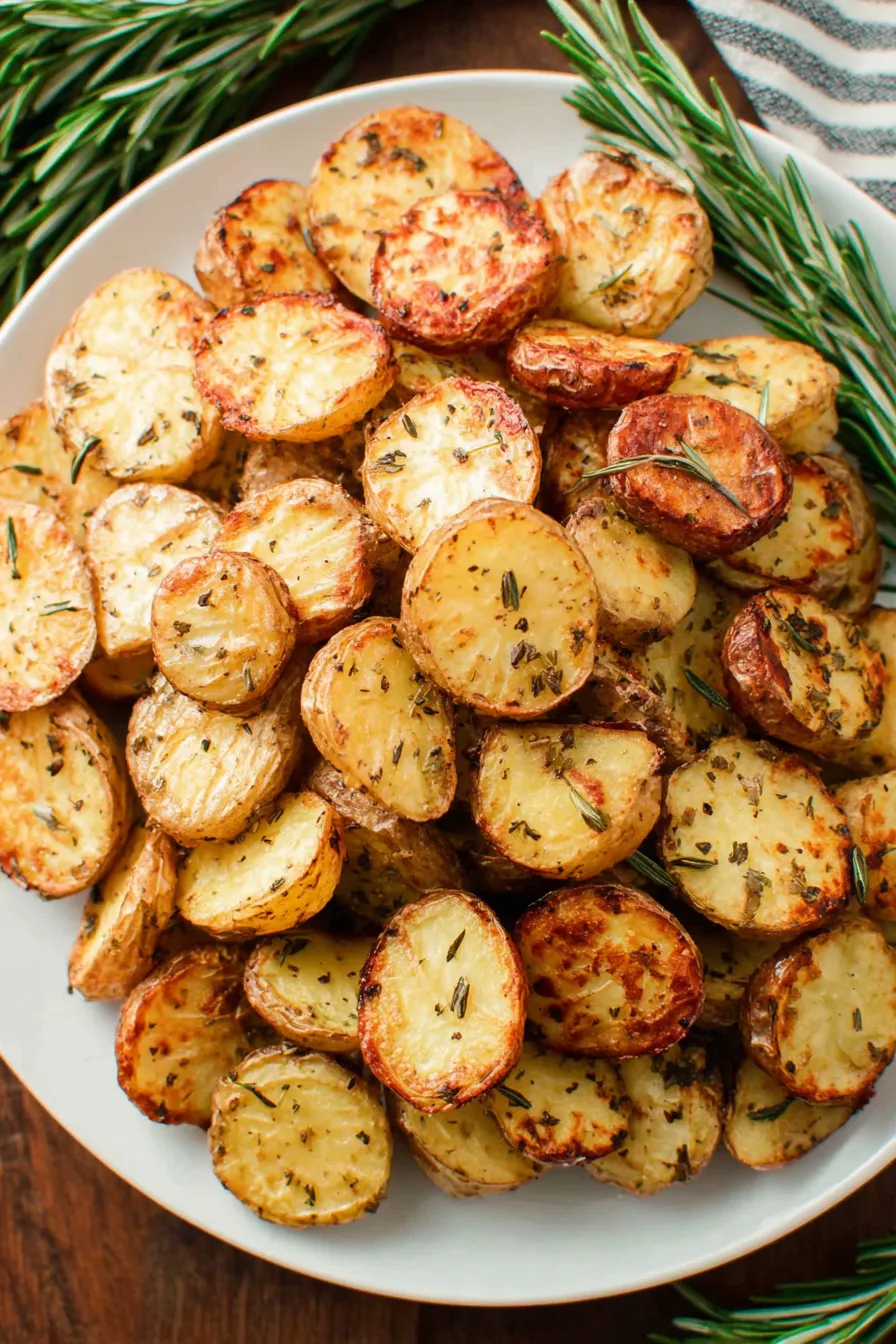 Close-up of herb-seasoned grilled potato slices
