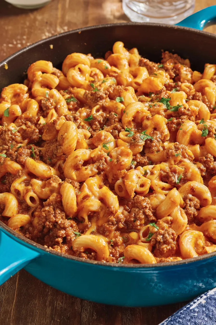 Bowl of chili mac and cheese garnished with cilantro and hot sauce