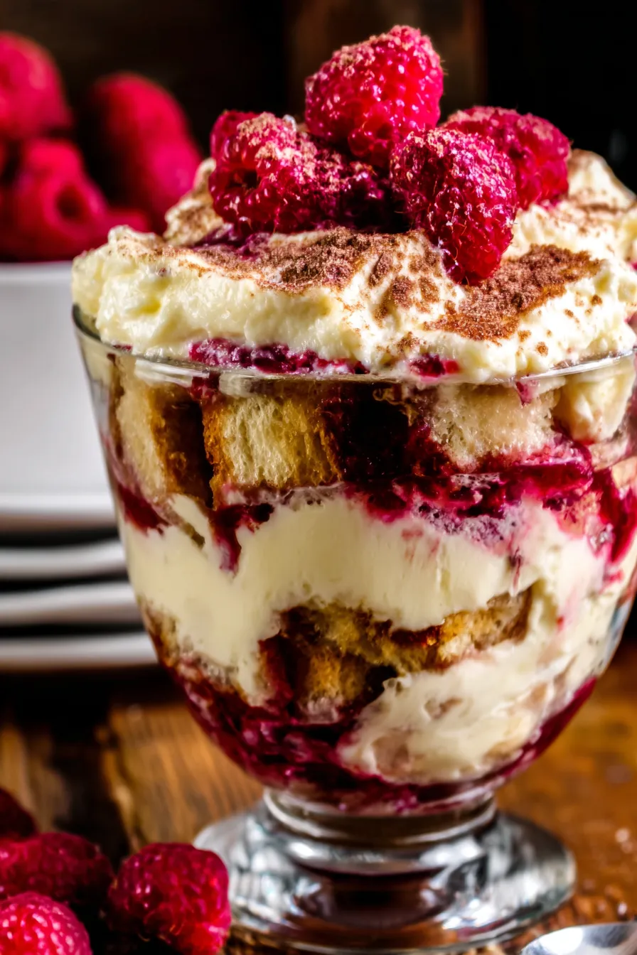 Raspberry tiramisu layered in a square pan