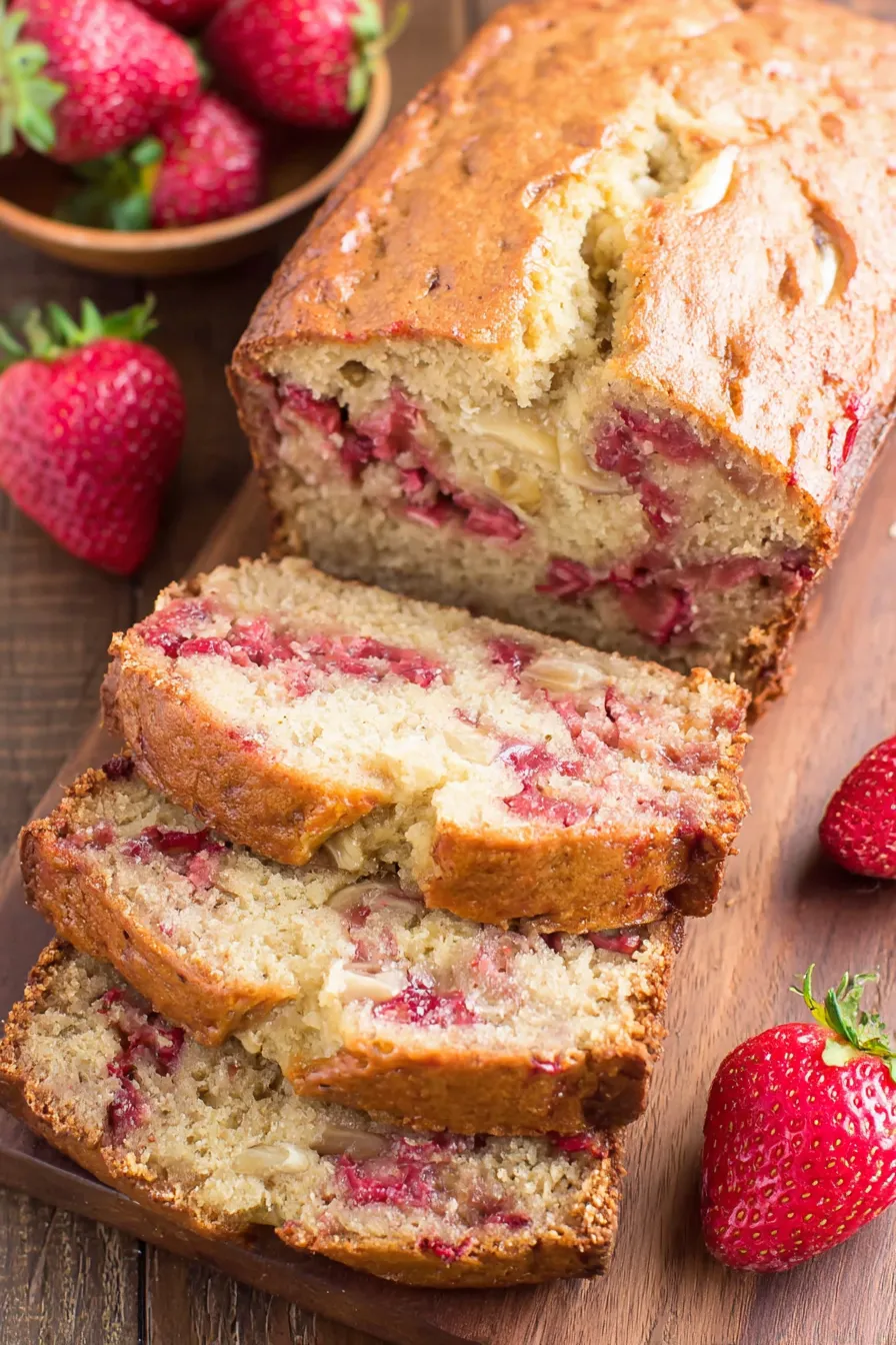 Strawberry banana loaf cooling on a rack