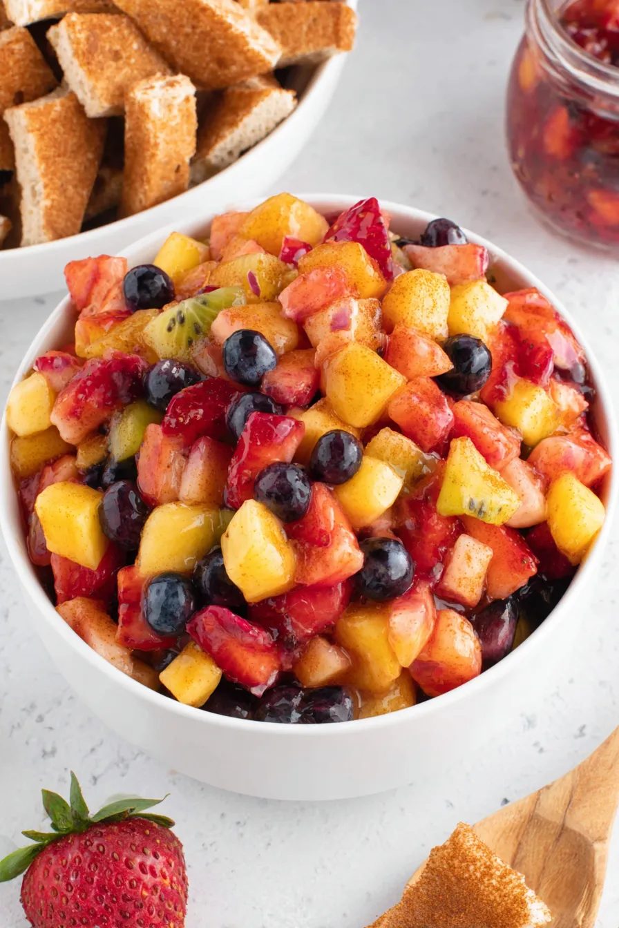 Fruit salsa bowl with cinnamon chips
