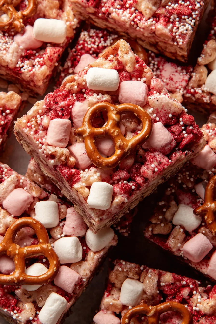Finished strawberry pretzel marshmallow squares