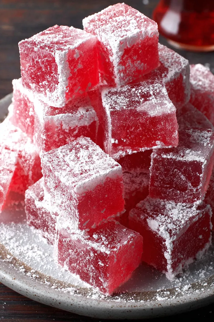 Cut Turkish delight cubes dusted with cornstarch
