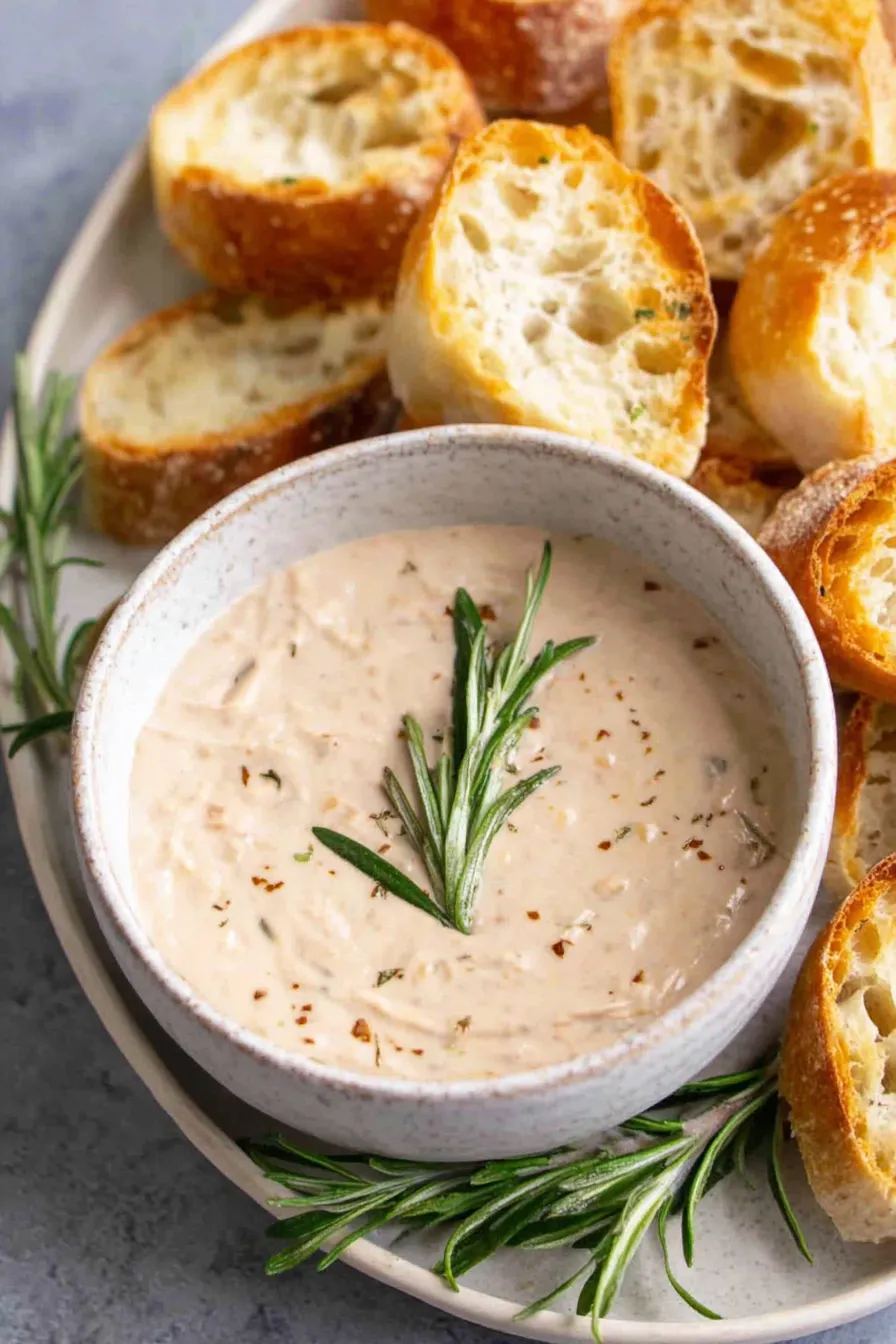 Balsamic bread dip in a bowl with herbs