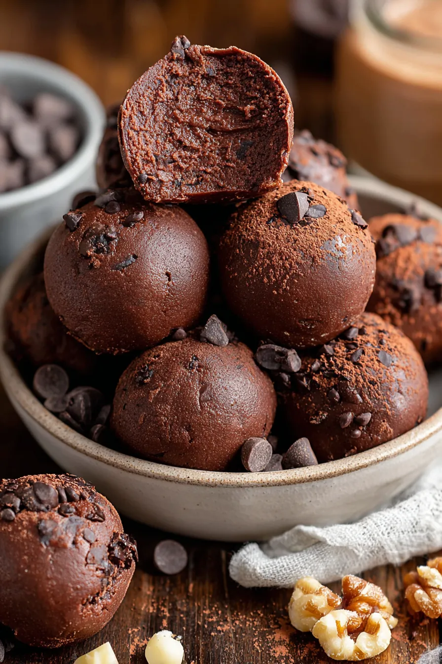 No-bake cottage cheese brownie bites on parchment