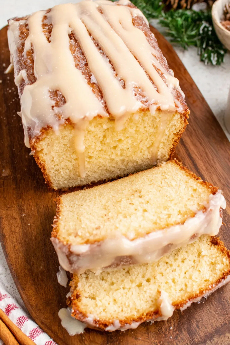 Freshly baked eggnog bread cooling on a wire rack