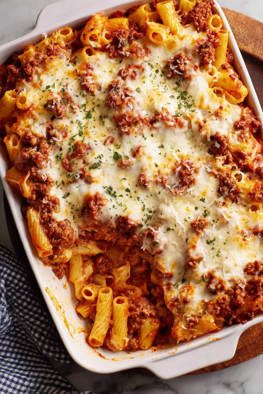 Baked ziti straight from the oven