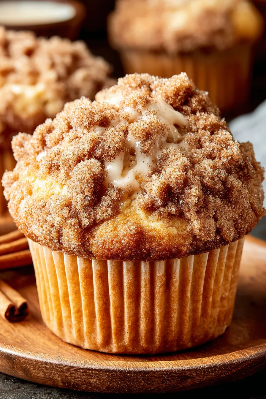 Freshly baked cinnamon muffins with crumb topping