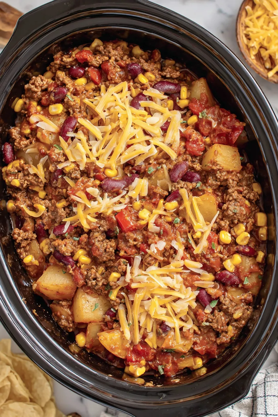 Slice of Cowboy Casserole with melted cheese