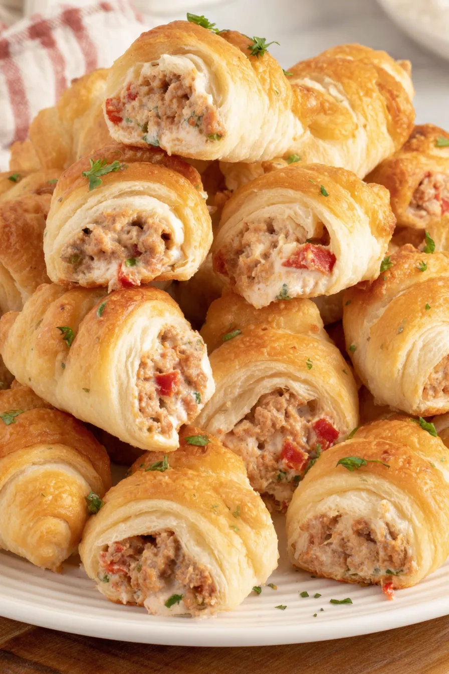 Sausage cream cheese crescent rolls on baking sheet