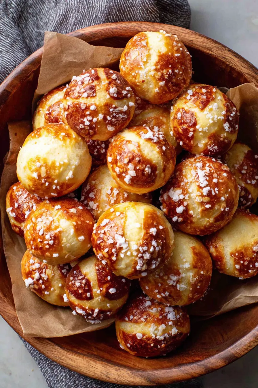 Pretzel bites on parchment fresh from the oven