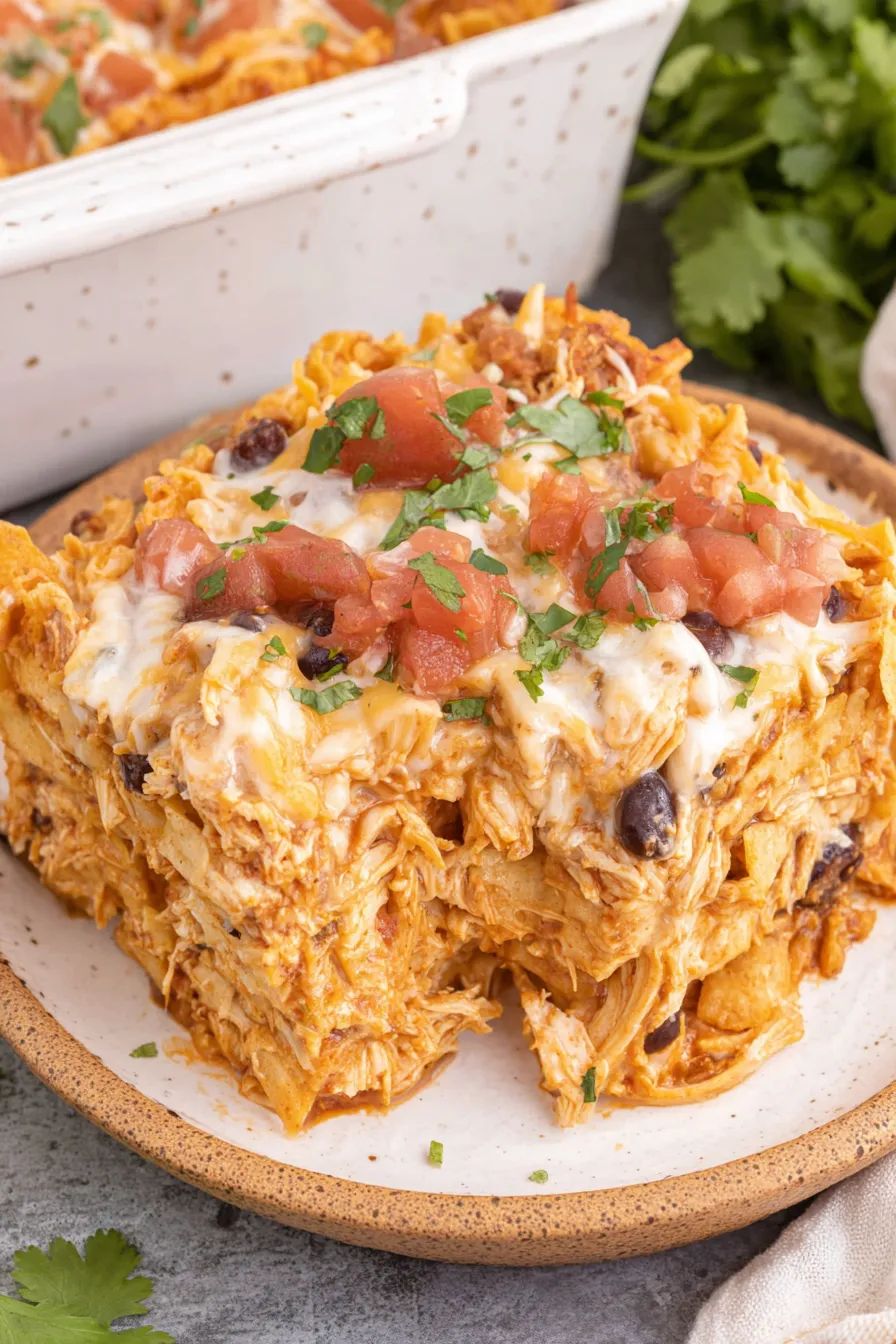 Bubbly chicken taco casserole fresh from the oven