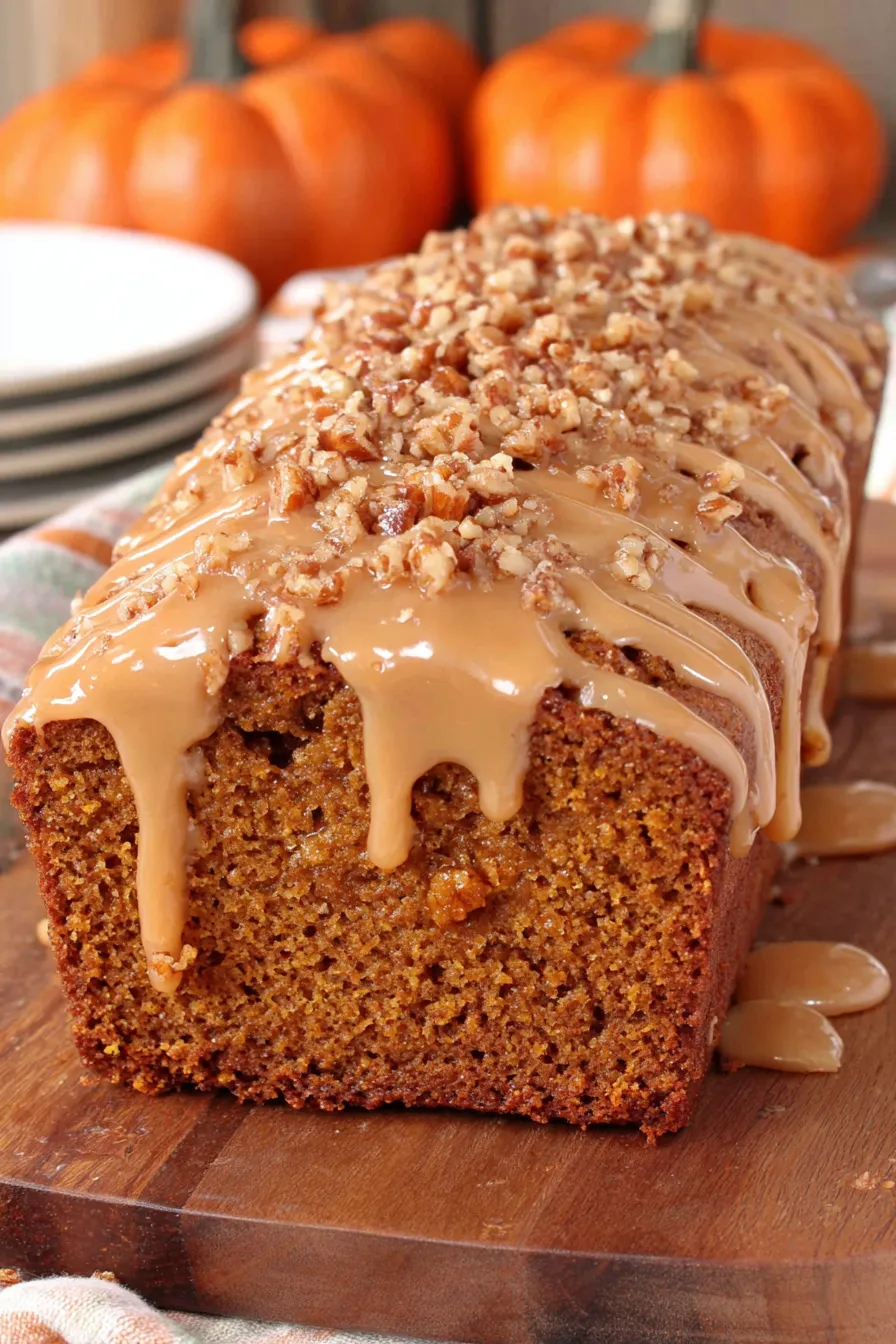 Maple pumpkin bread with nut topping and glaze