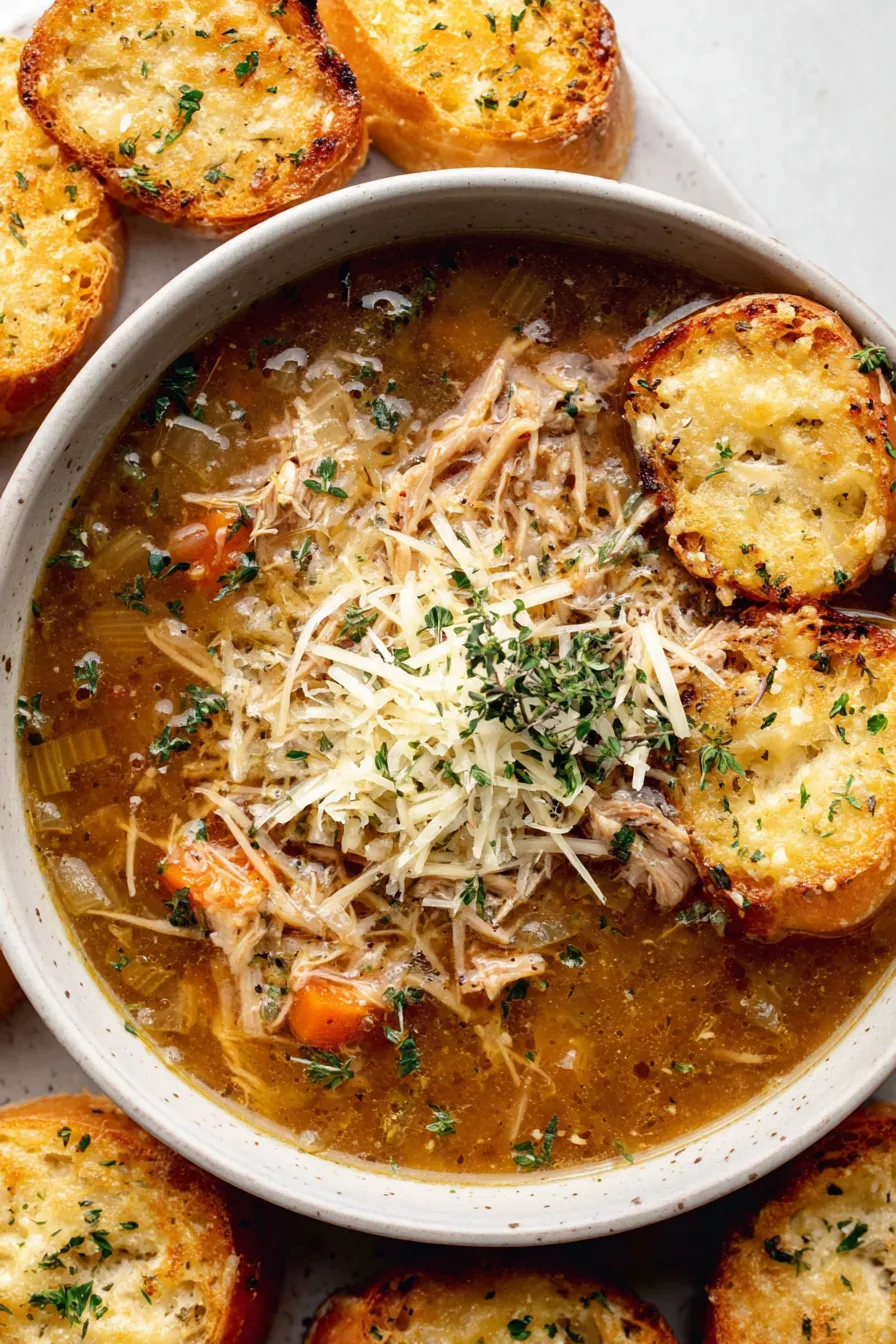 Broiled baguette slices topped with melted Gruyère