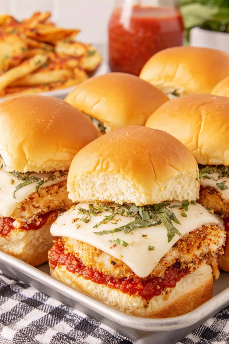 Chicken Parmesan Sliders on a baking sheet