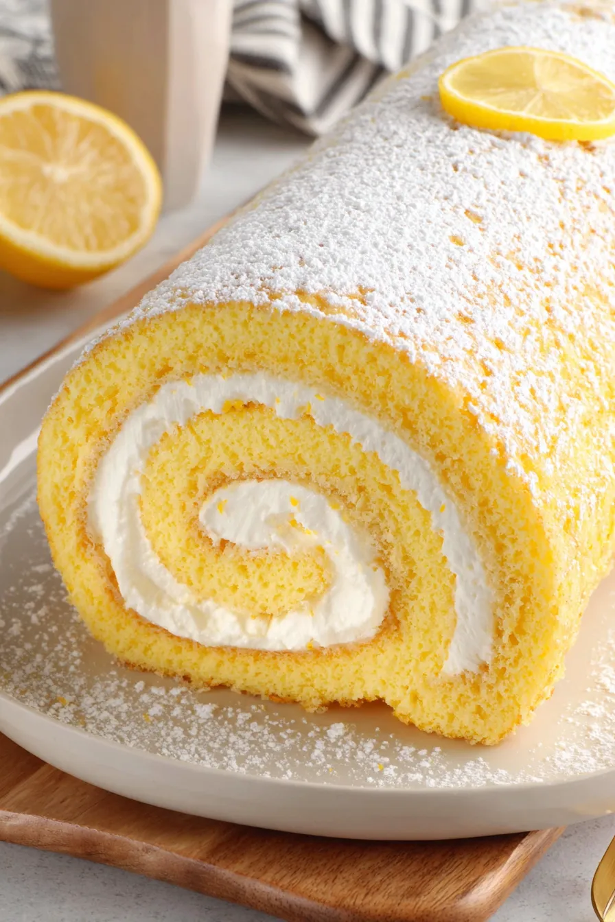 Freshly baked lemon sponge ready to roll