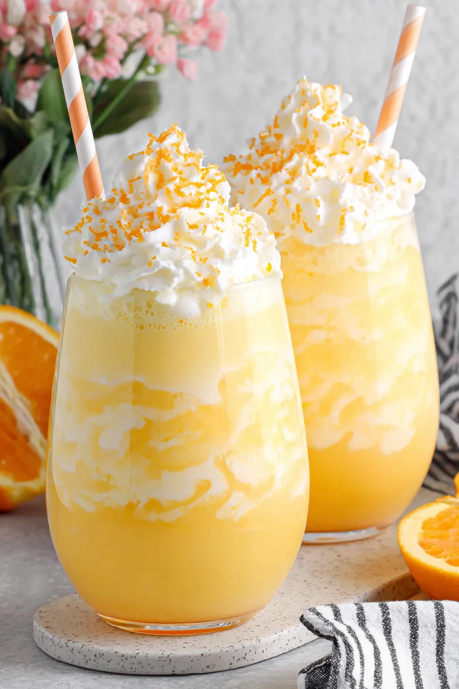 Creamsicle Drink served in two tall glasses with whipped topping