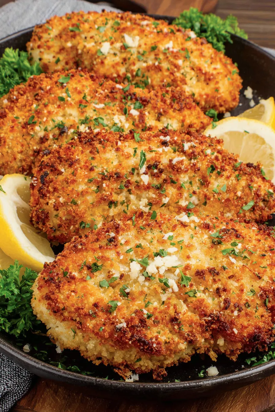 Panko chicken cutlets on baking tray