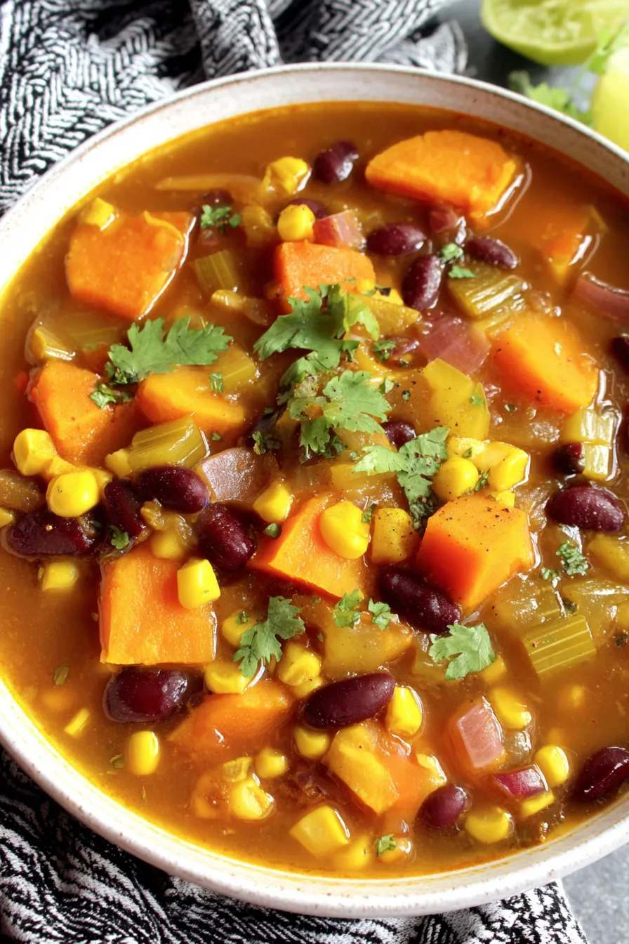 Bowl of sweet potato soup with lime and cilantro