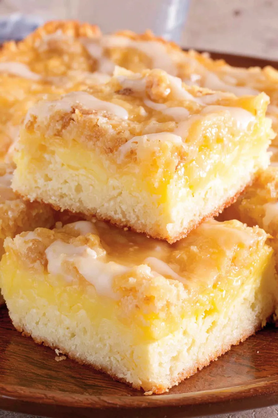 Butter cake fresh from the oven with cream cheese layer