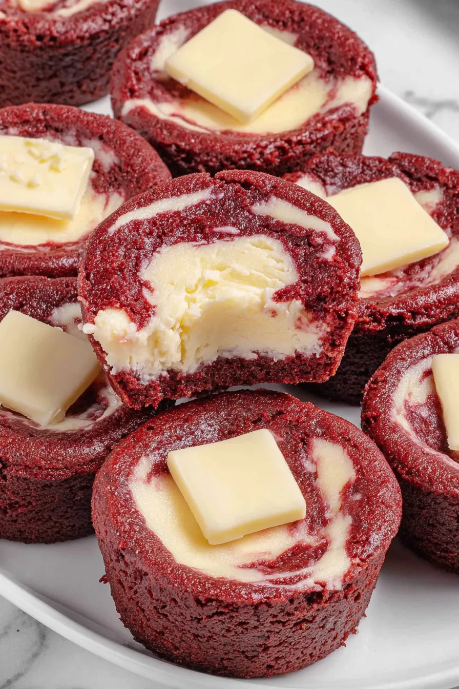 Tray of freshly baked mini red velvet cheesecakes