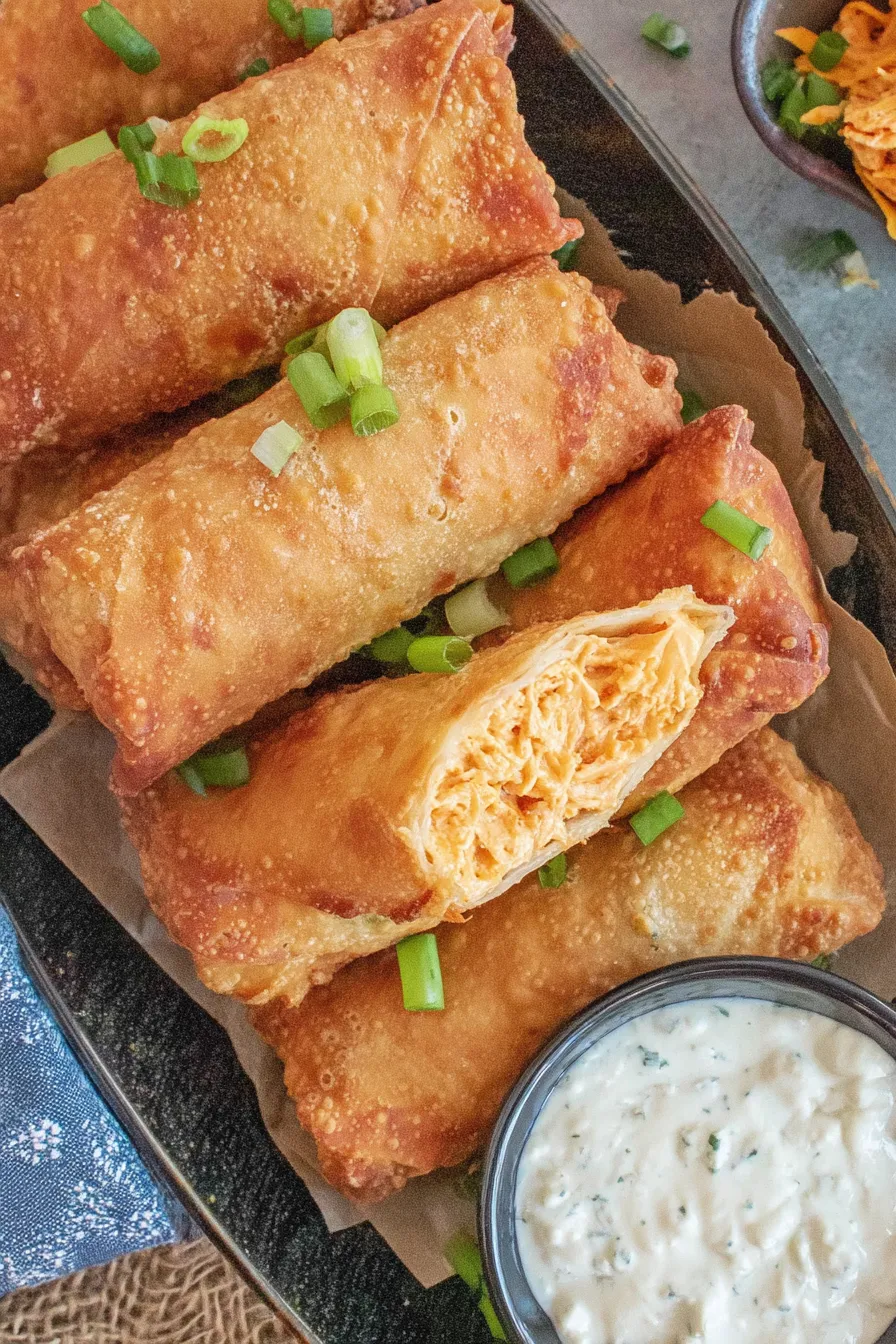 Buffalo Chicken Egg Rolls on a platter