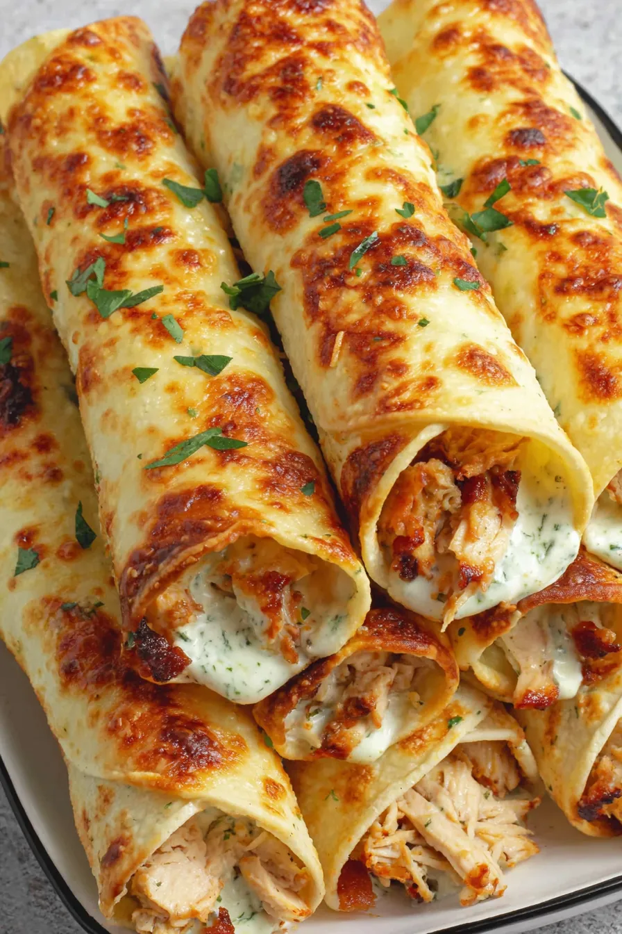 Taquitos on a baking sheet with golden edges