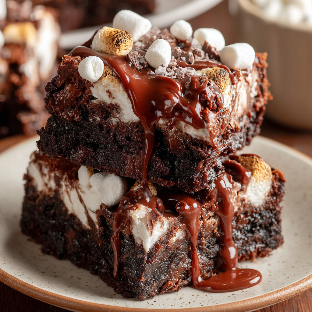 Pouring glossy chocolate frosting over melted marshmallows