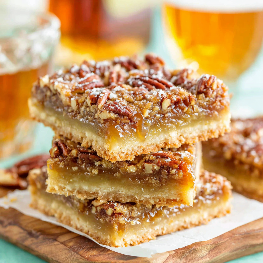 Close-up texture of pecan pie bar layers