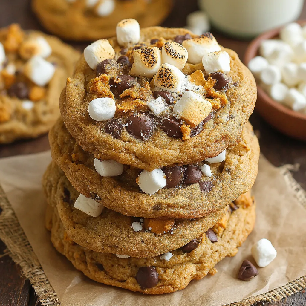 Close-up of a cookie with a gooey marshmallow center