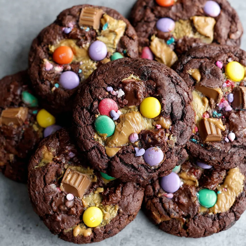 Freshly baked chocolate monster cookies cooling on a rack
