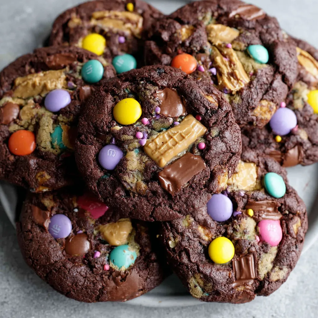 Close up of cookie cross sections with melted chocolate pockets