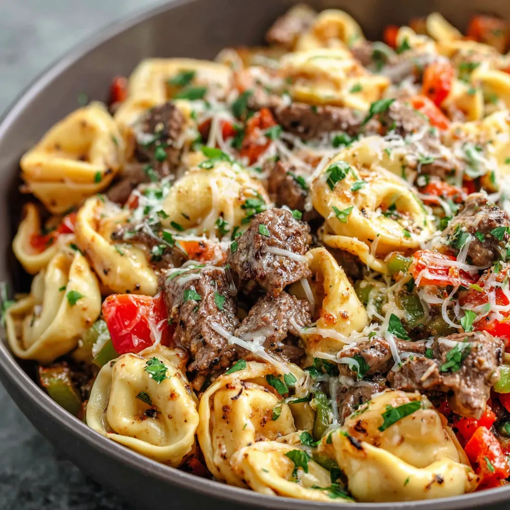 Slow Cooker Cheesesteak Tortellini