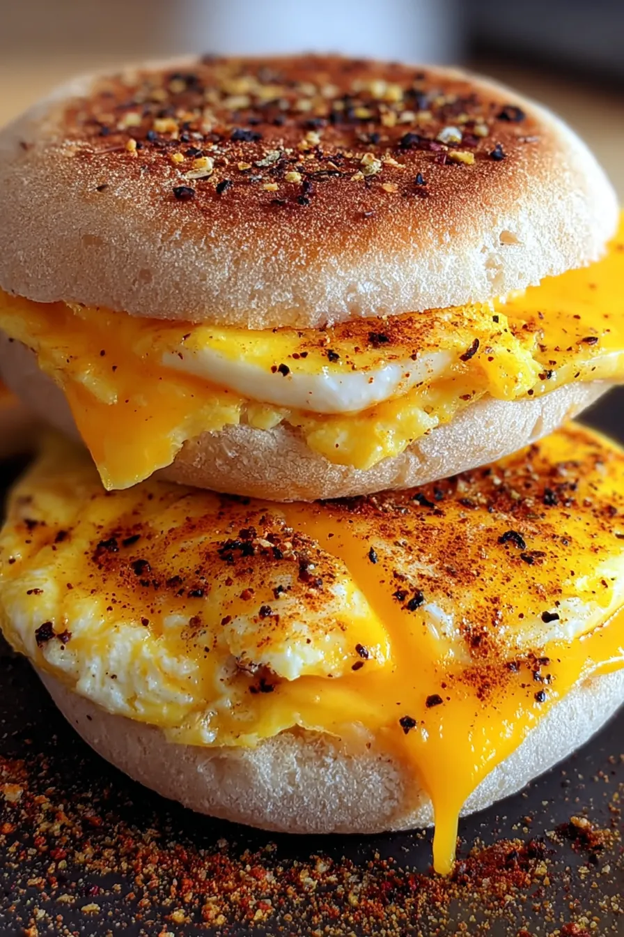 Two egg muffin sandwiches on a plate