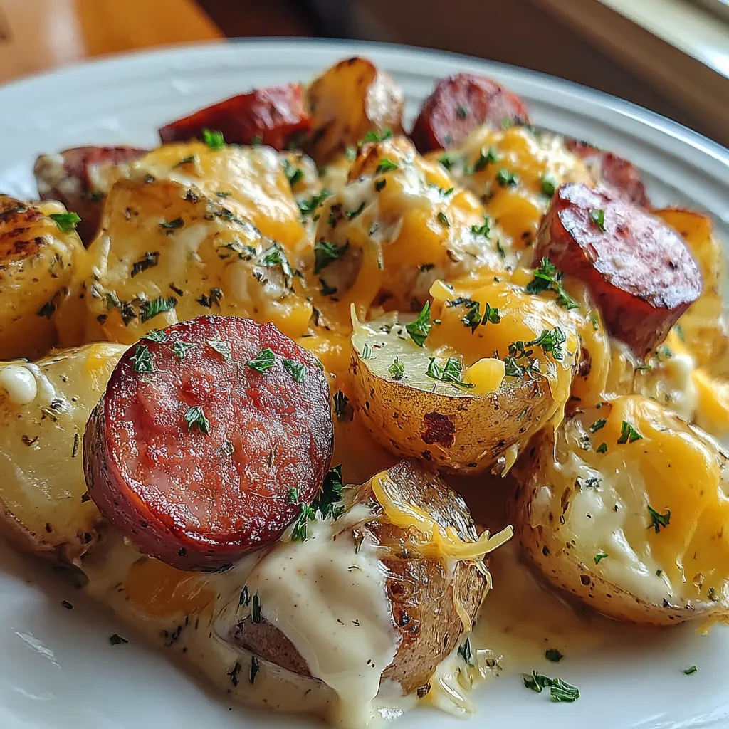 Cheesy Ranch Potatoes and Smoked Sausage