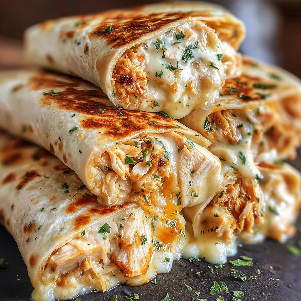 Ooey-Gooey Cheesy Garlic Chicken Wraps
