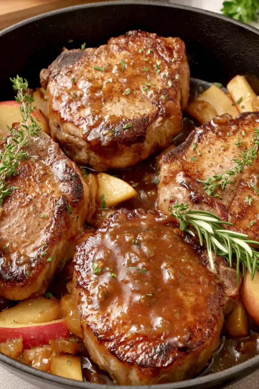 Sliced apples and onions sautéing in skillet