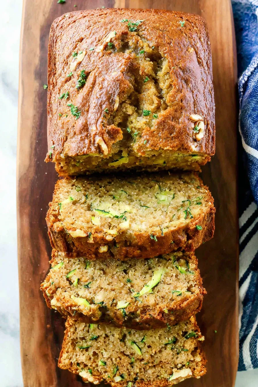 Freshly baked zucchini bread loaf cooling on a wire rack