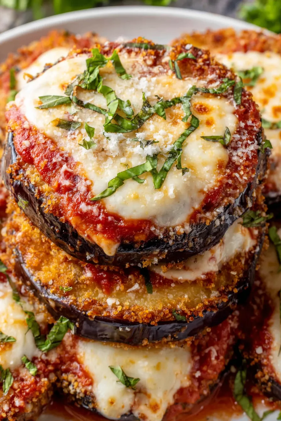 Breaded eggplant slices on a baking sheet