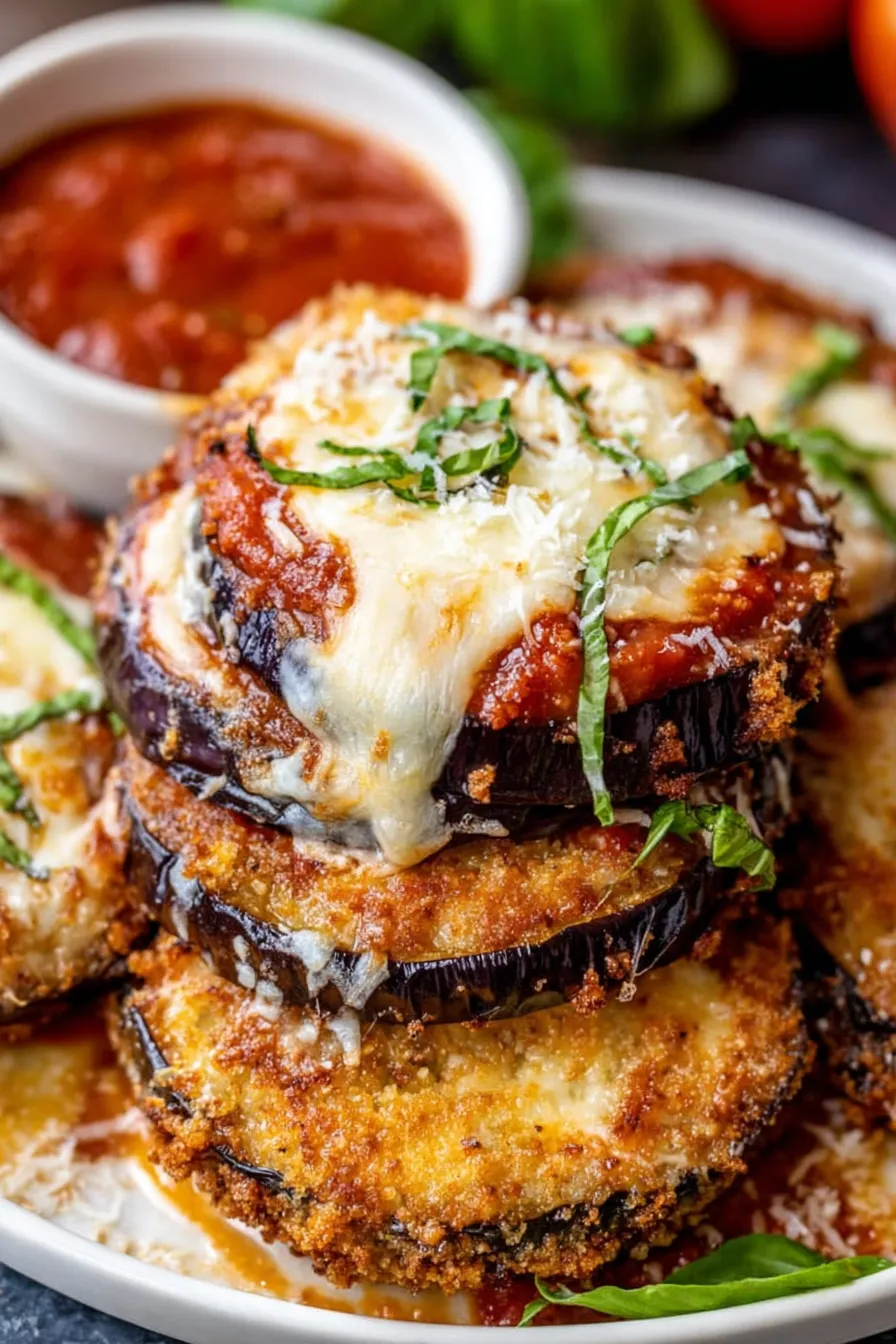 Baked casserole of eggplant parmesan fresh from the oven