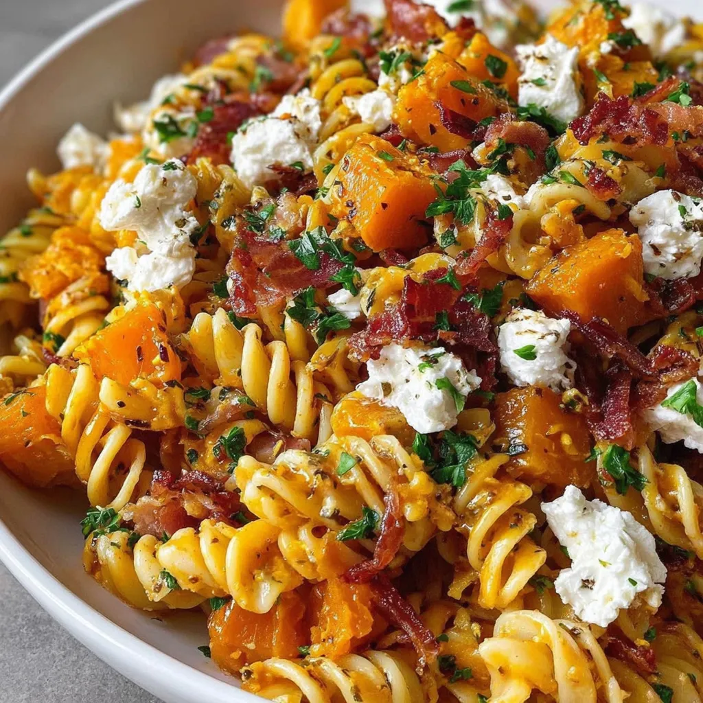 Pumpkin Pasta Salad with Goat Cheese & Crispy Prosciutto