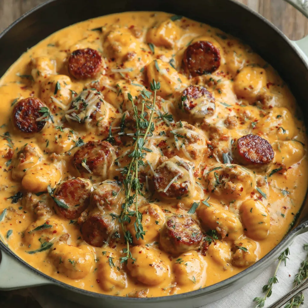 Creamy Butternut Squash Gnocchi with Sausage, Thyme, and Sage