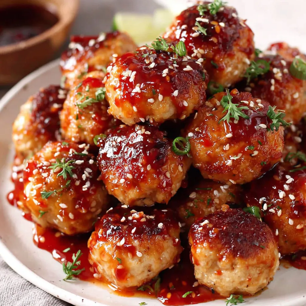 Sheet Pan Sesame Ginger Chicken Meatballs with Sweet Chili Glaze