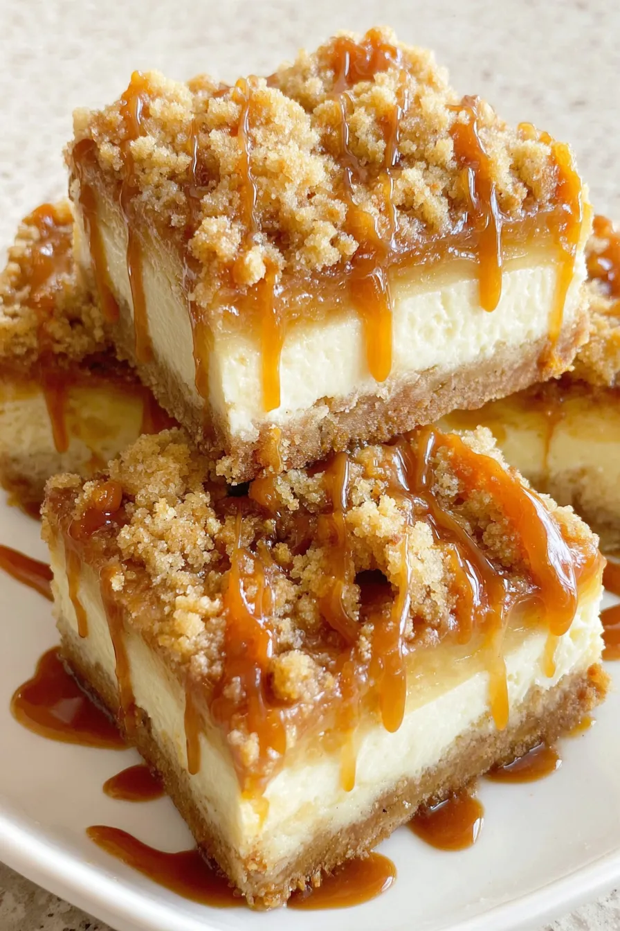Close-up of layered bars showing streusel and apple pieces