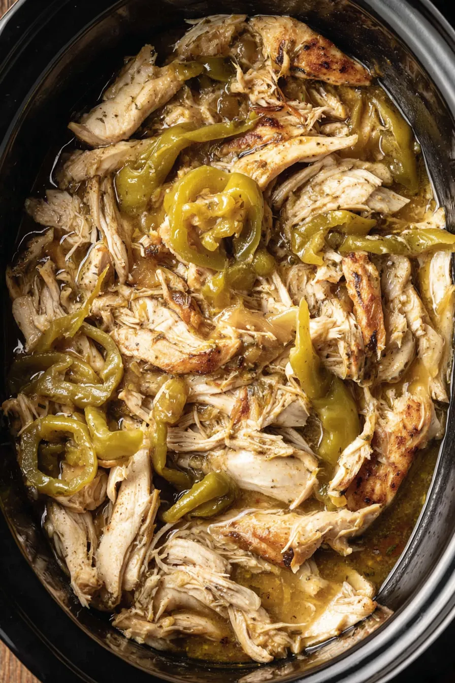 Mississippi Chicken slow cooker with shredded chicken