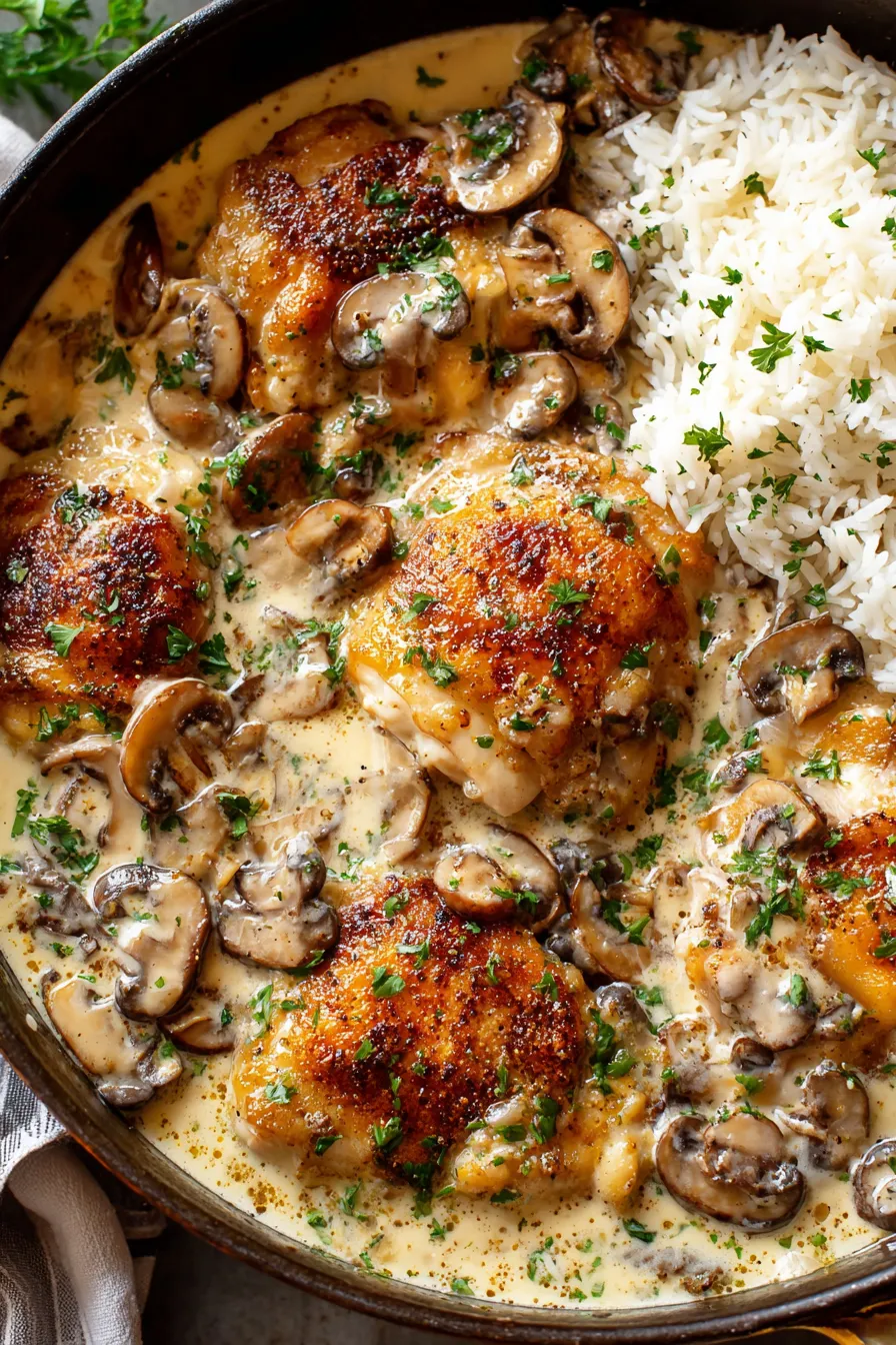 Baked smothered chicken served with herbs